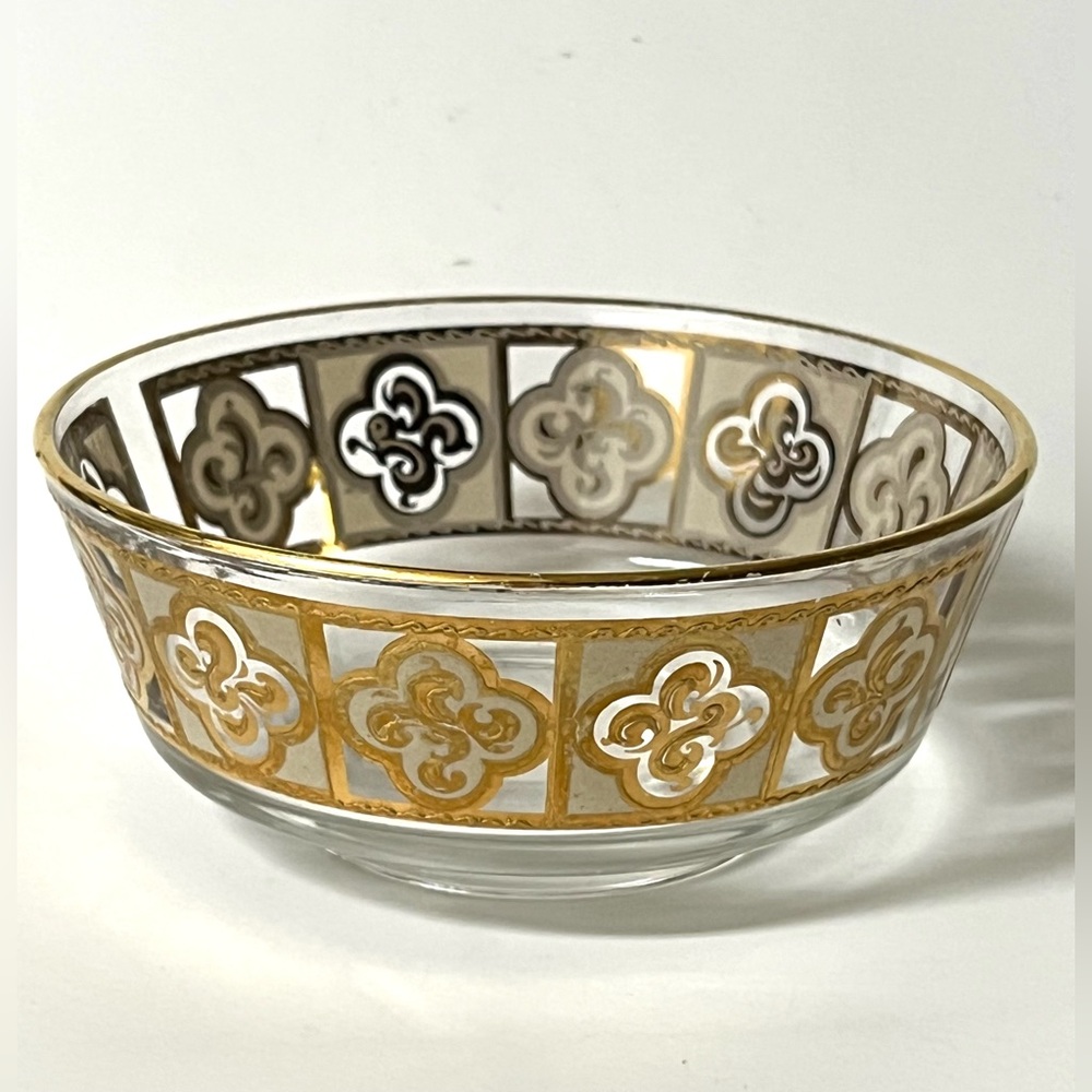 VTG Culver 22K Gold Accents Decorative Clear Glass Serving Bowl 5.2 in